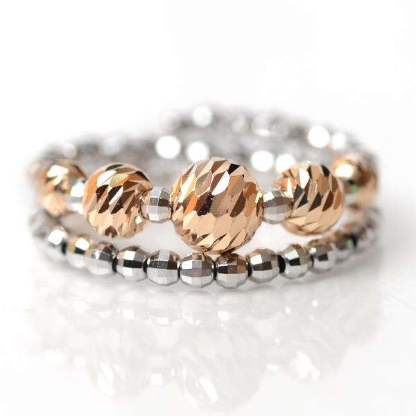 リング k18 2連調 5mm玉入り ミラーボール 18金 コイルリング