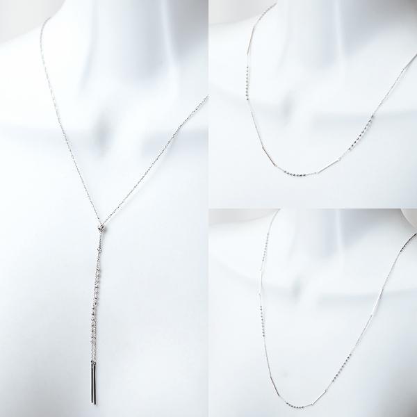 ロングネックレス Pt プラチナ ネックレス 最大70cmから40cm 長さ調節可 Pt850 ラリアット ネックレス Y字 ネックレス カットボール  ハニ玉 バー 角線 パーツの画像