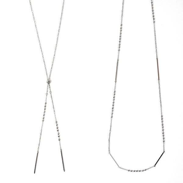 ロングネックレス Pt プラチナ ネックレス 最大70cmから40cm 長さ調節可 Pt850 ラリアット ネックレス Y字 ネックレス カットボール  ハニ玉 バー 角線 パーツの画像