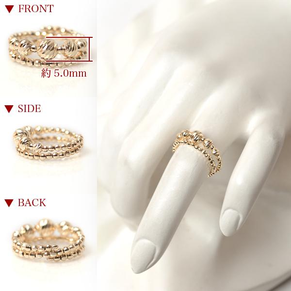 ミラーボールカット１８金フリーリング リング k18 2連調 5mm玉入り ミラーボール 18金 コイルリング