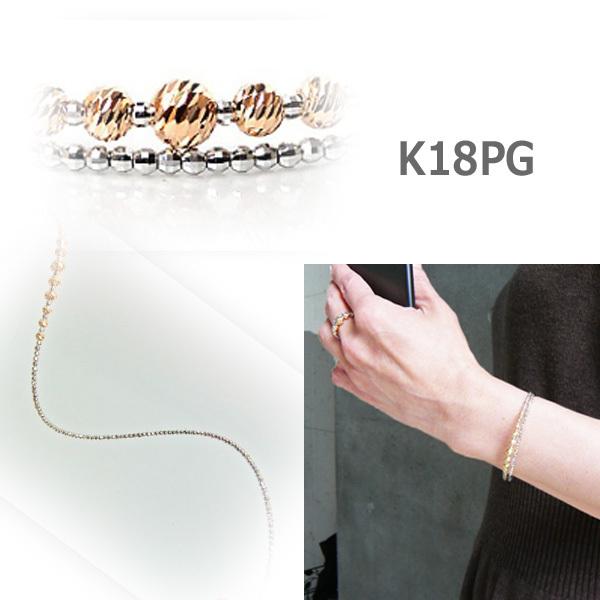 ブレスレット レディース k18 18金 5mm玉入り ミラーボール カット