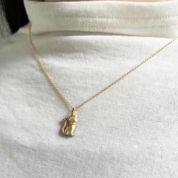 18金 ゴールド ネコ ペンダント リバーシブル ブラックダイヤモンド ダイヤモンド ピンク サファイア K18 ネックレス 猫 モチーフ お守り 受注生産 |  | 10