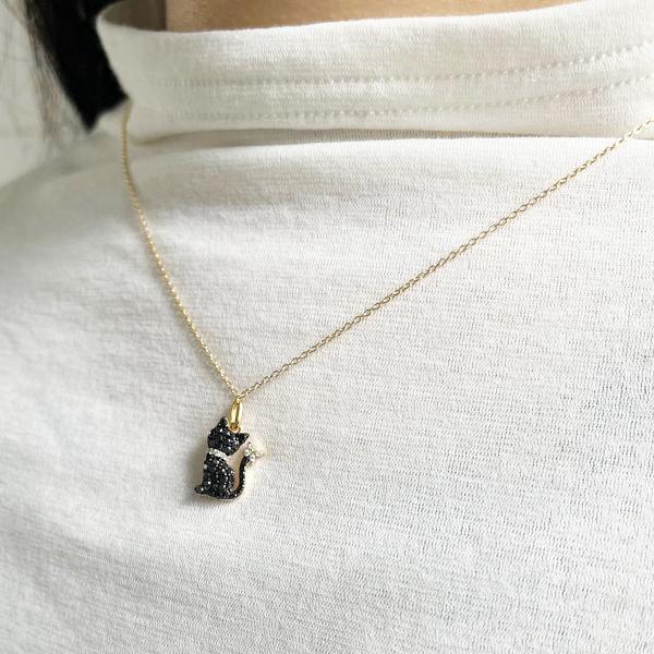 18金 ゴールド ネコ ペンダント リバーシブル ブラックダイヤモンド ダイヤモンド ピンク サファイア K18 ネックレス 猫 モチーフ お守り 受注生産 |  | 09