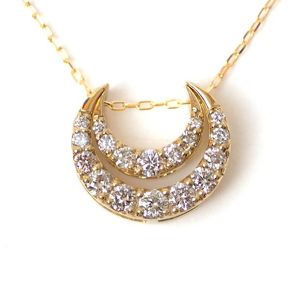 ダイヤモンドネックレス k18 18金ネックレス レディース ダイヤ 0.3ct 月 三日月 ムーン 馬蹄 ラッキー モチーフ リバーシブル ペンダント 取り外し可の画像