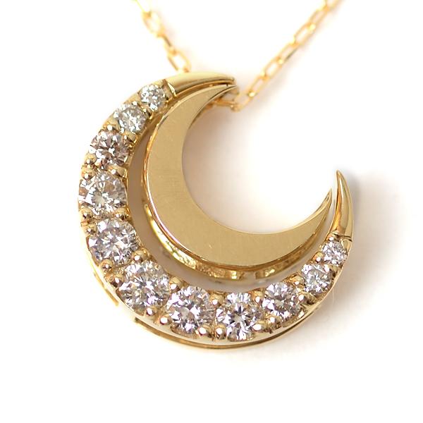 ダイヤモンドネックレス k18 18金ネックレス レディース ダイヤ 0.3ct 月 三日月 ムーン 馬蹄 ラッキー モチーフ リバーシブル ペンダント 取り外し可の画像