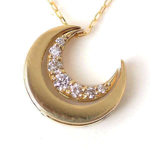 ダイヤモンドネックレス k18 18金ネックレス レディース ダイヤ 0.3ct 月 三日月 ムーン 馬蹄 ラッキー モチーフ リバーシブル ペンダント 取り外し可の画像