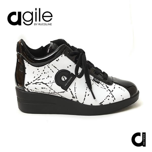 ルコライン 靴 アージレ バイ ルコライン スニーカー agile-009WH ROMAN HOLIDAY ホワイト地 ブラックペイント柄 合皮 ファスナー付 agile by RUCO LINEの画像