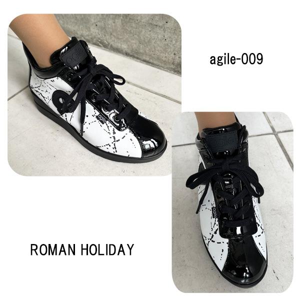 ルコライン 靴 アージレ バイ ルコライン スニーカー agile-009WH ROMAN HOLIDAY ホワイト地 ブラックペイント柄 合皮 ファスナー付 agile by RUCO LINEの画像