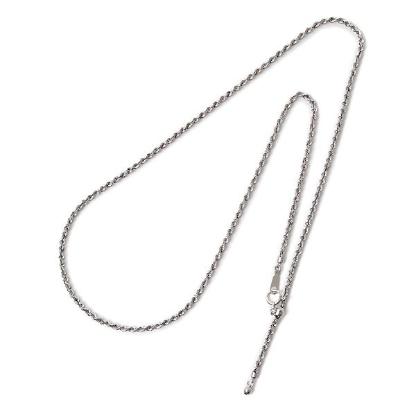 18金 ホワイトゴールド ネックレス ロープチェーン 18k k18 WG ネックレス 50cm 太さ2.0mm幅 軽量 中空 パイプ ロープ ネックレス スライド式長さ調節可の画像