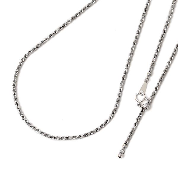 18金 ホワイトゴールド ネックレス ロープチェーン 18k k18 WG ネックレス 50cm 太さ2.0mm幅 軽量 中空 パイプ ロープ ネックレス スライド式長さ調節可の画像
