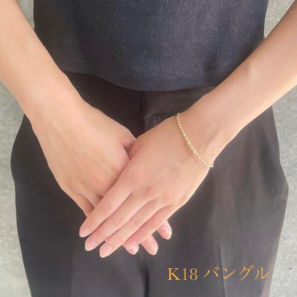 k18 ブレスレット レディース 18金 バングル 4mm玉入り ミラーボール