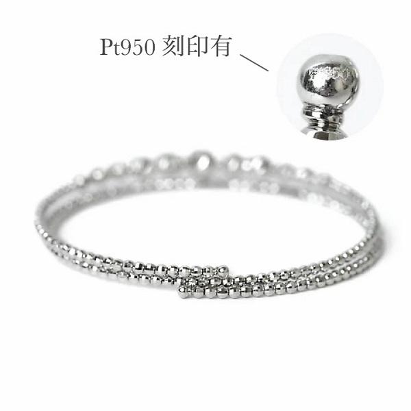 プラチナ ブレスレット 5mm玉入り ミラーボール カットボール Pt950 プラチナ コイル ブレスレット スパイラル バングル 形状記憶 チタンワイヤー入りの画像