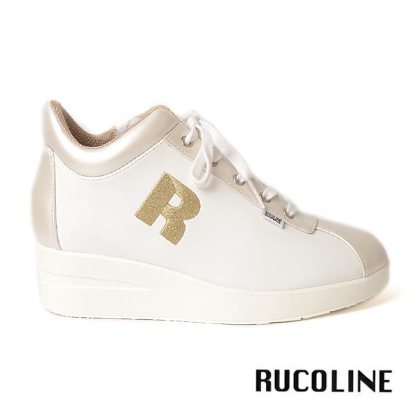 ルコライン スニーカー ルコライン 靴 RUCO LINE RUCO-010GO CALF PU LUX ベージュ ホワイト ゴールド Rマーク サイドファスナー付 ３E 幅広 レディースの画像