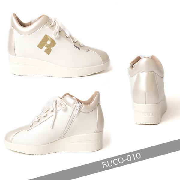 ルコライン スニーカー ルコライン 靴 RUCO LINE RUCO-010GO CALF PU LUX ベージュ ホワイト ゴールド Rマーク サイドファスナー付 ３E 幅広 レディースの画像