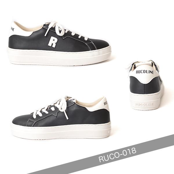 ルコライン スニーカー ルコライン 靴 RUCO LINE RUCO-018BK CALF PU LUX ブラック 黒 合皮 無地 ローカット ファスナー無し フラットソール レディースの画像