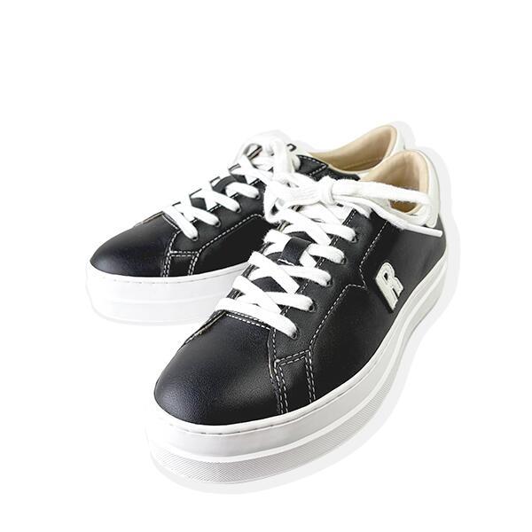 ルコライン スニーカー ルコライン 靴 RUCO LINE RUCO-018BK CALF PU LUX ブラック 黒 合皮 無地 ローカット ファスナー無し フラットソール レディースの画像