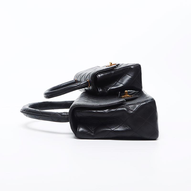 シャネル CHANEL ハンドバッグ 親子バッグ ラムスキン 1番台 ラムスキン ブラック【中古】の画像