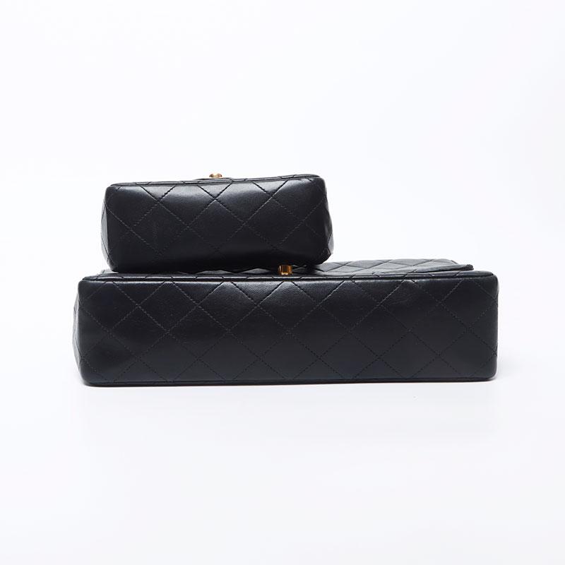シャネル CHANEL ハンドバッグ 親子バッグ ラムスキン 1番台 ラムスキン ブラック【中古】の画像