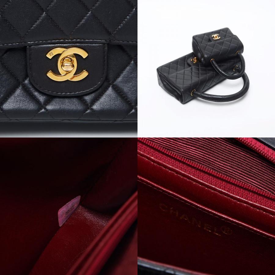 シャネル CHANEL ハンドバッグ 親子バッグ ラムスキン 1番台 ラムスキン ブラック【中古】の画像