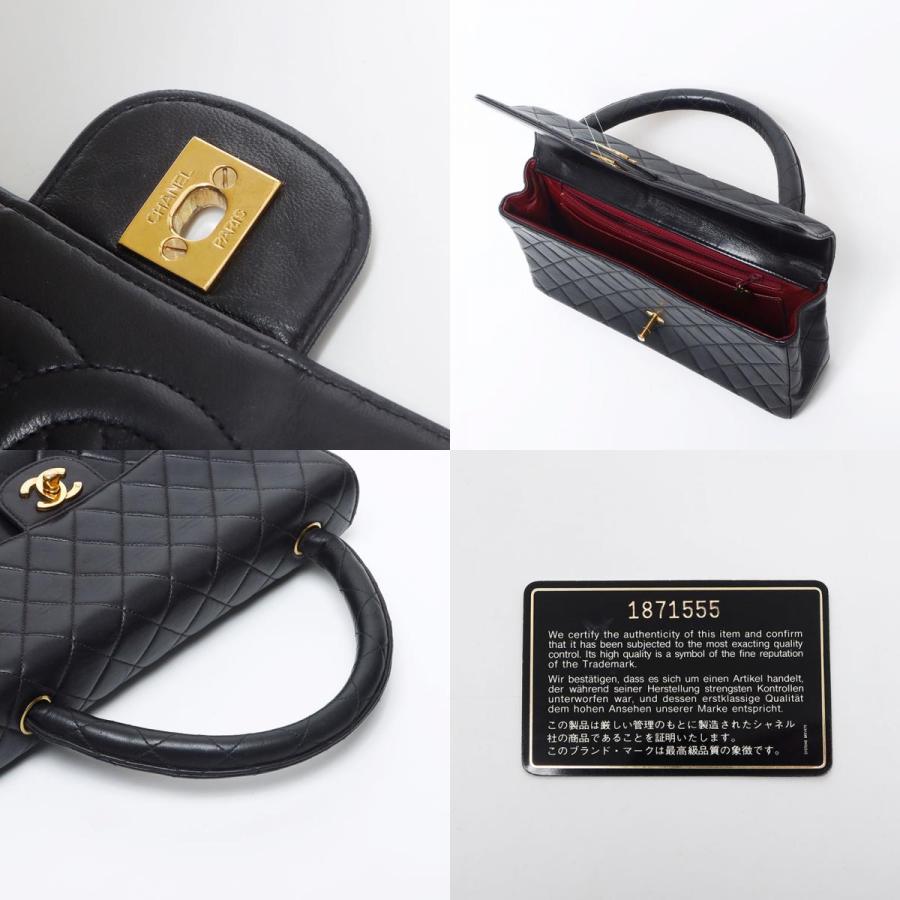 シャネル CHANEL ハンドバッグ 親子バッグ ラムスキン 1番台 ラムスキン ブラック【中古】の画像