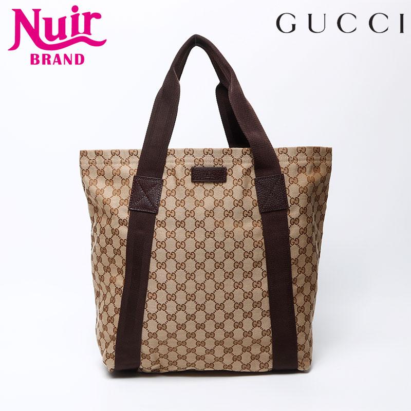 GUCCI　トートバッグ　GGキャンバス　レザー　肩掛け　A4サイズ　ベージュ GUCCI（グッチ） トートバッグ GGキャンバス ベージュ【中古】 : NUIR