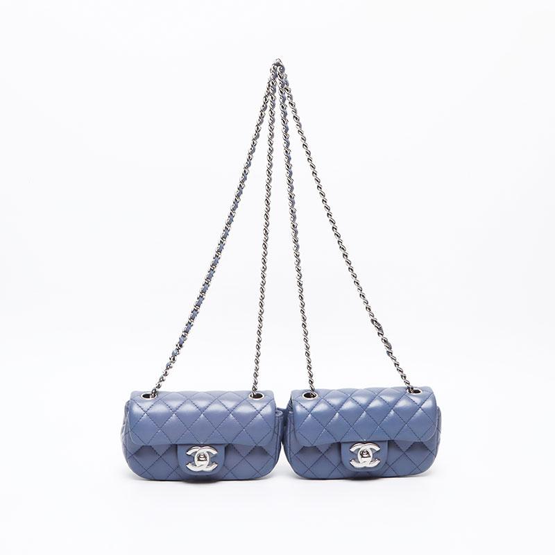 シャネル CHANEL ショルダーバッグ ツイン クラシック ミニマトラッセ ラムスキン 15番台 ブルー【中古】_3