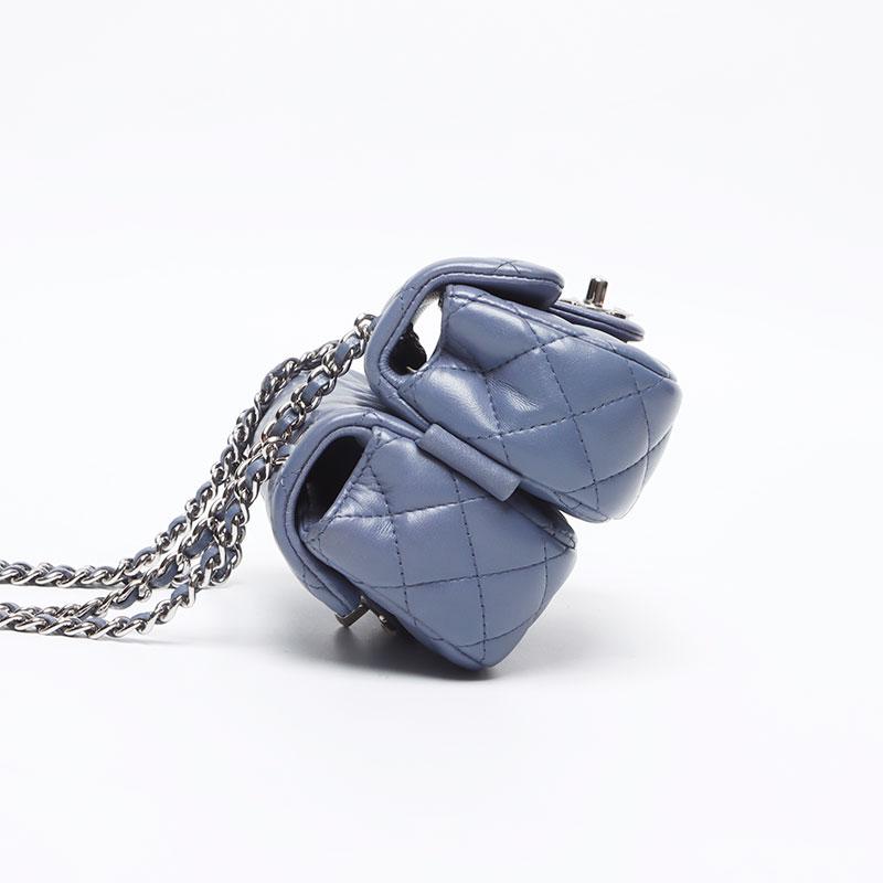 シャネル CHANEL ショルダーバッグ ツイン クラシック ミニマトラッセ ラムスキン 15番台 ブルー【中古】_5