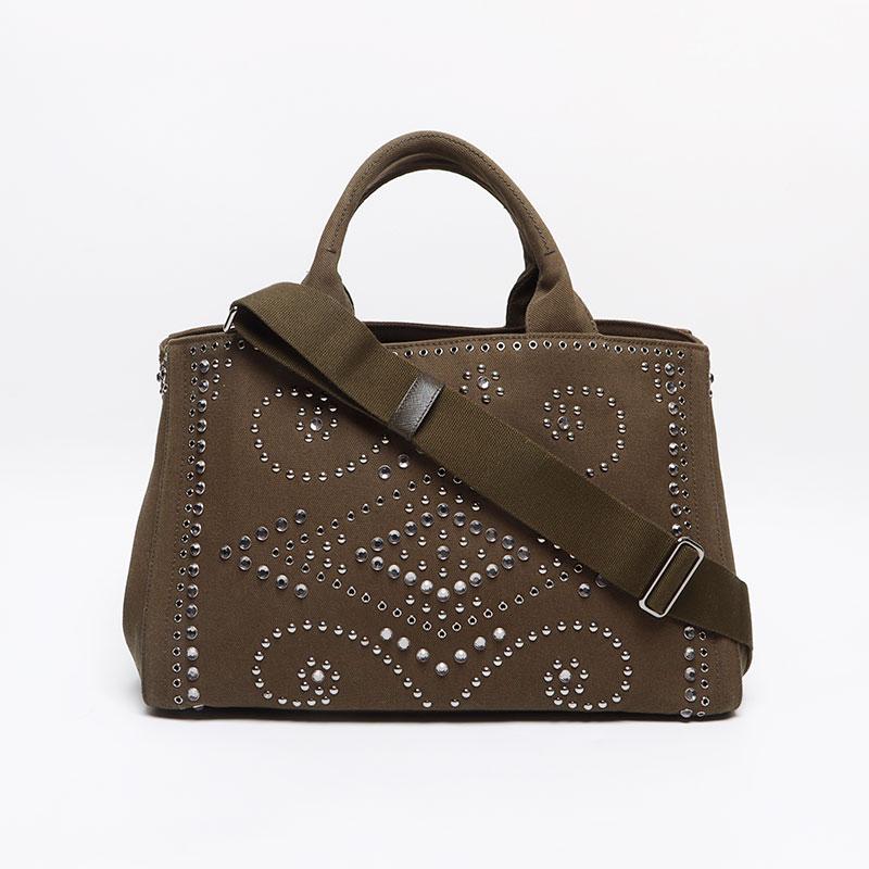 PRADA プラダ トートバッグ スタッズ カナパ M キャンバス PRADA プラダ トートバッグ スタッズ カナパ M キャンバス