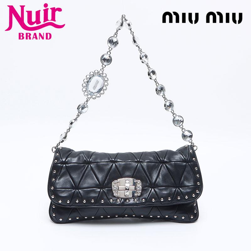 【中古】MIUMIU マテラッセ ハンドバッグ ナッパクリスタル 黒 ミュウミュウ/ハンドバッグ/ナッパ クリスタル/マテラッセ/黒×シルバー