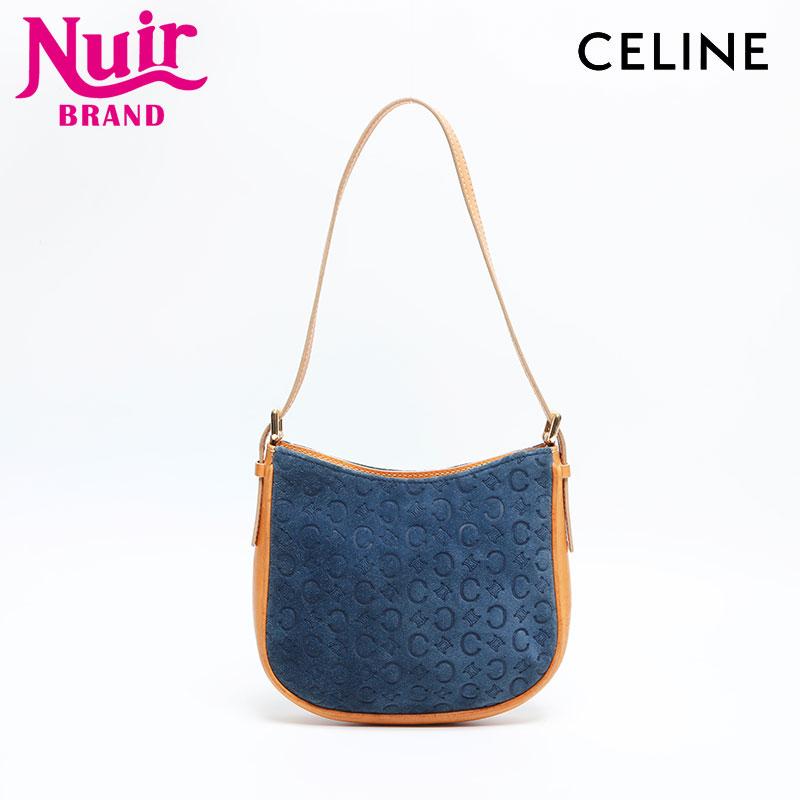 CELINE セリーヌ ショルダーバッグ マカダム スエード ネイビー