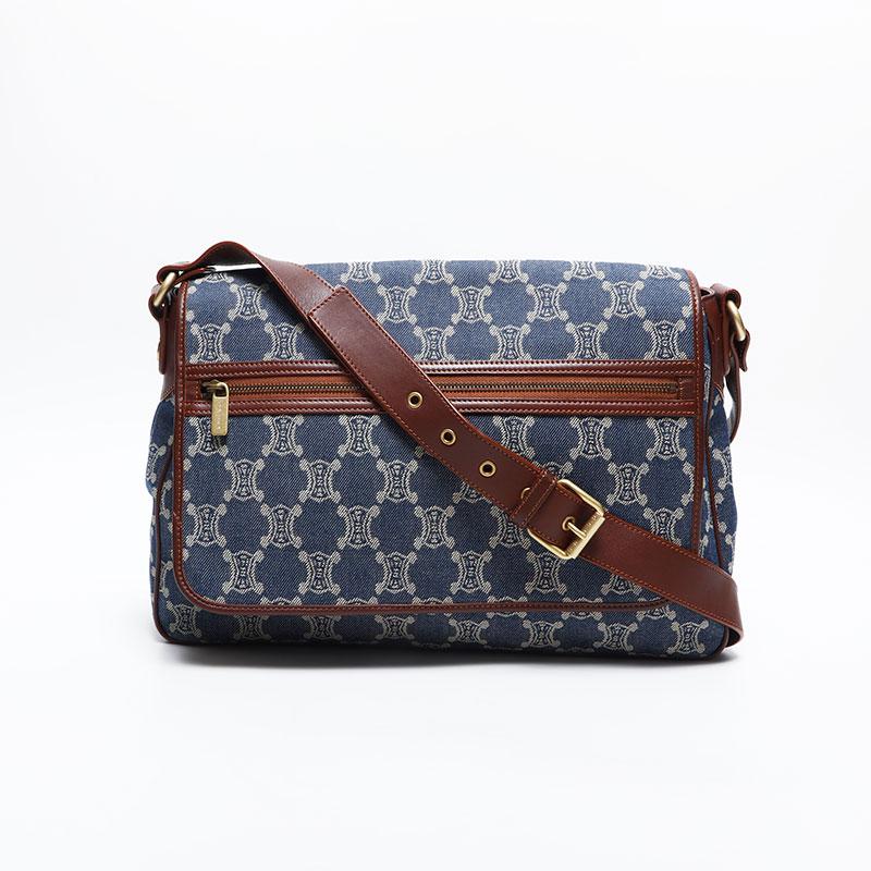 【美品】セリーヌ デニム ハンドバッグ パリマカダム レザー キャンバス ブルー 01EG276 ファッション 【美品】セリーヌ デニム ハンドバッグ