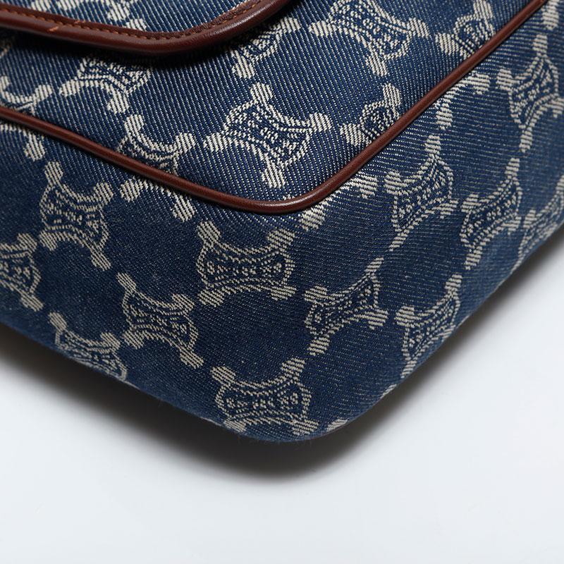 【美品】セリーヌ デニム ハンドバッグ パリマカダム レザー キャンバス ブルー 01EG276 ファッション 【美品】セリーヌ デニム ハンドバッグ