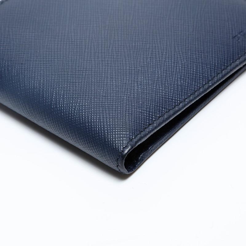 プラダ PRADA 二つ折り財布 ロゴ サフィアーノ ネイビー