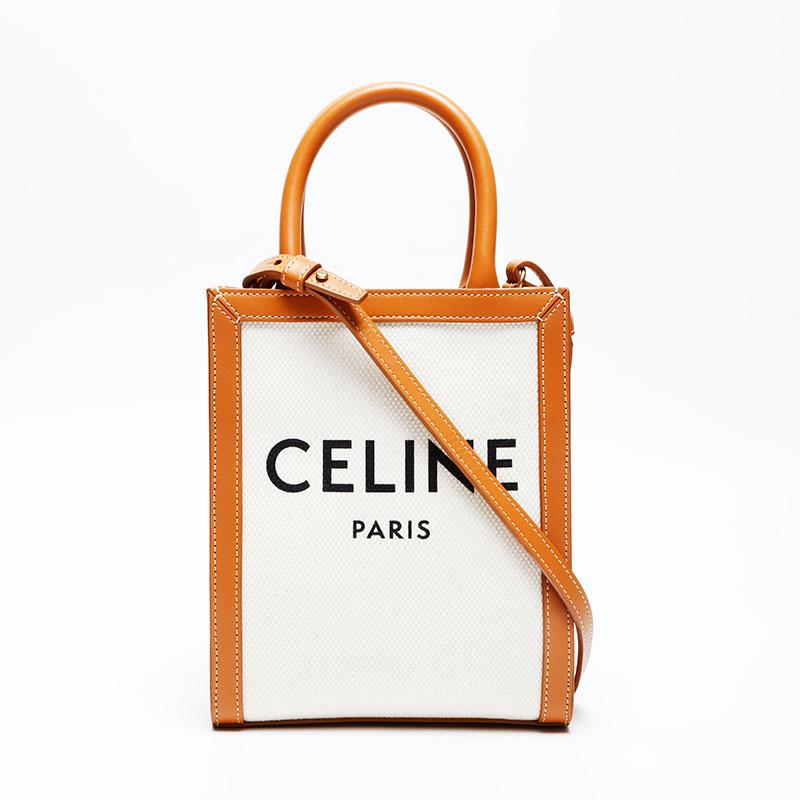 セリーヌ CELINE ハンドバッグ ミニ バーティカルカバ 2way トート キャンバス アイボリー【中古】