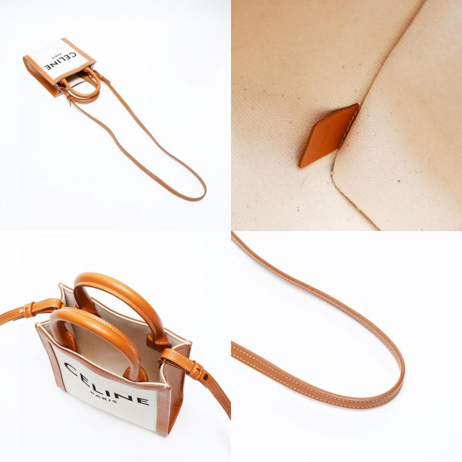 セリーヌ CELINE ハンドバッグ ミニ バーティカルカバ 2way トート キャンバス アイボリー【中古】