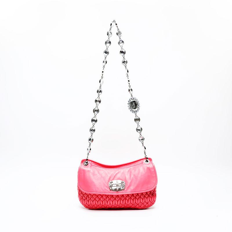ミュウ Miu ショルダーバッグ ナッパレザー マテラッセ クリスタル 