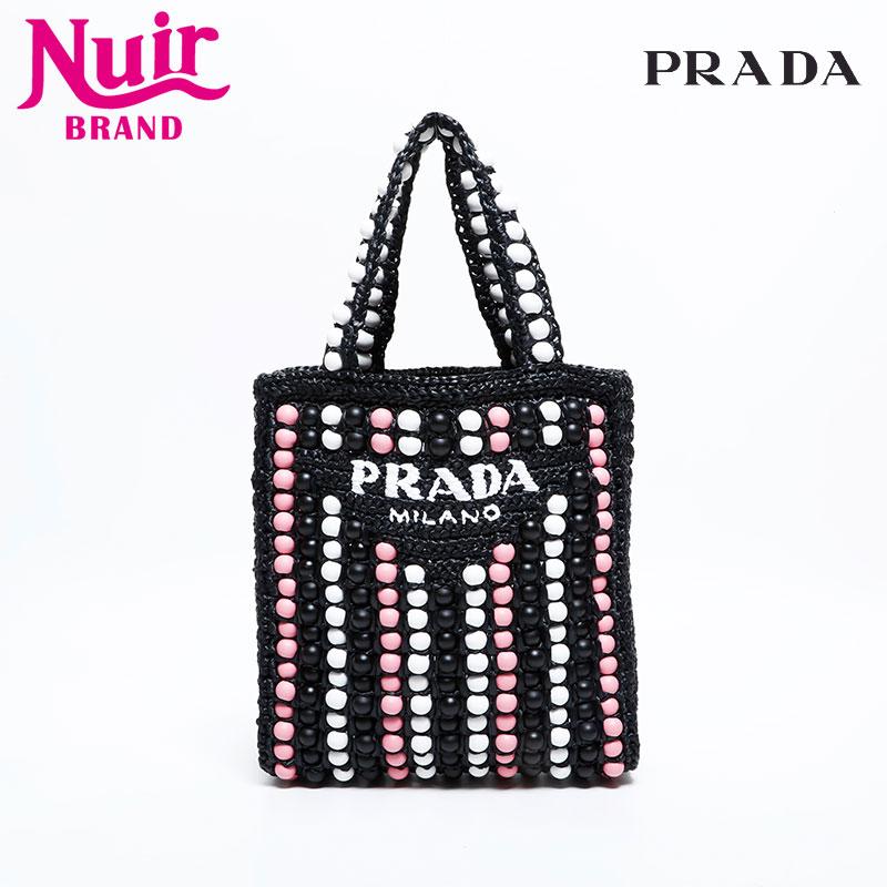 PRADA（プラダ） ハンドバッグ ラフィア ウッドビーズ ロゴ クロシェ