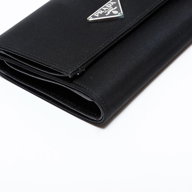 【PRADA／プラダ】ナイロン×レザー 三つ折り財布 ブラック トライアングル PRADA／プラダ】ナイロン×レザー 三つ折り財布 ブラック