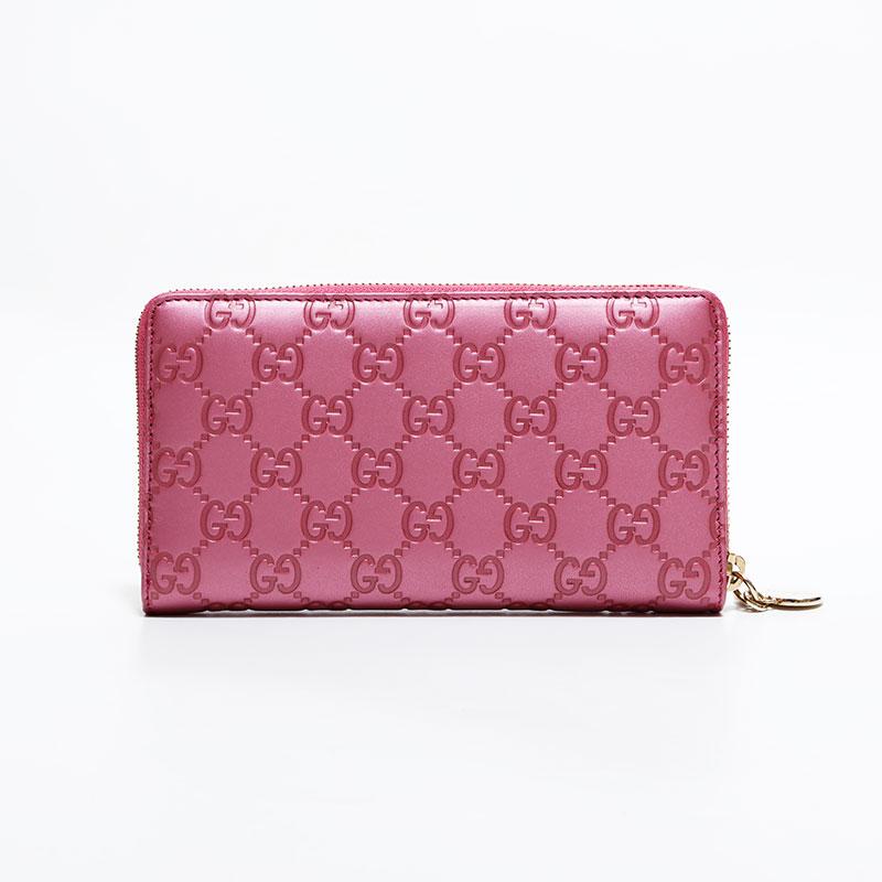 GUCCI（グッチ） 長財布 GG シマ ラウンドジップ ピンク【中古