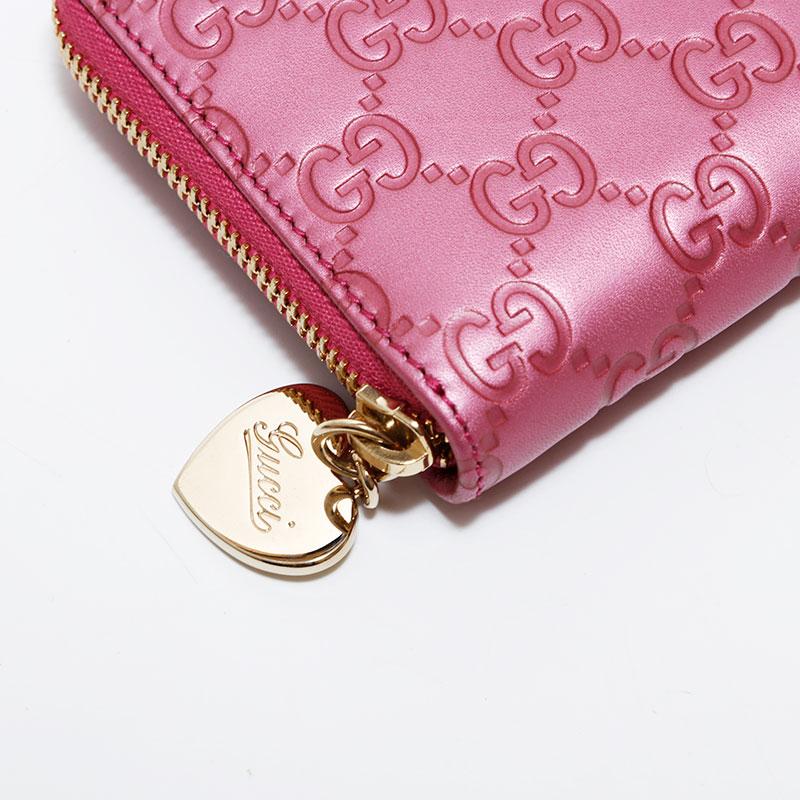GUCCI（グッチ） 長財布 GG シマ ラウンドジップ ピンク【中古