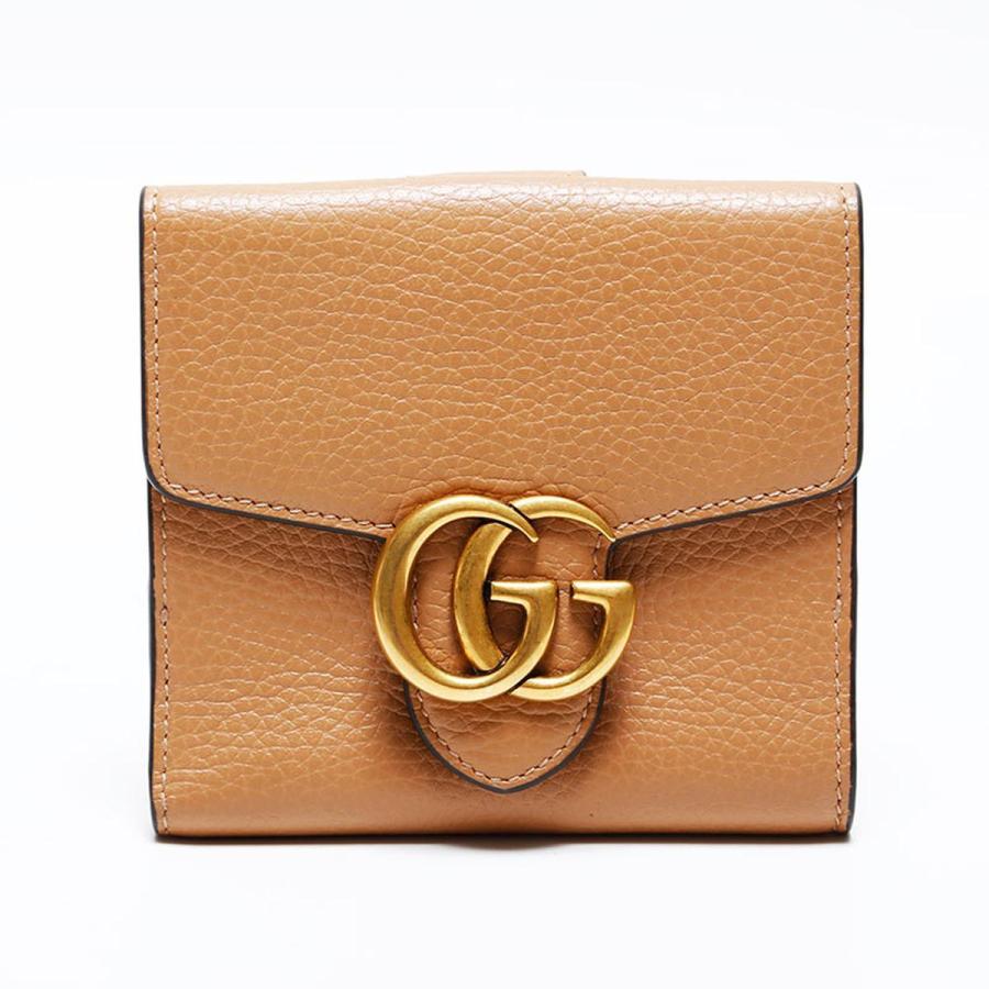 GUCCI（グッチ） 二つ折り財布 GG マーモント レザー ダブルG ブラウン