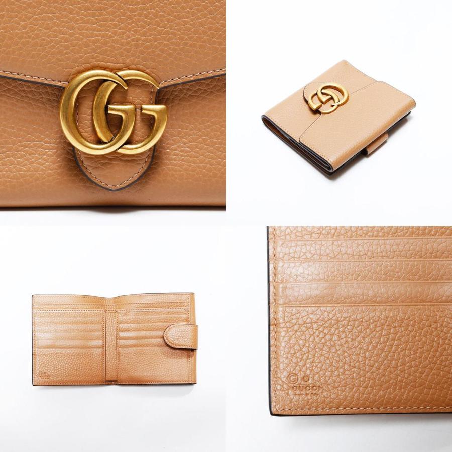 GUCCI マーモント　二つ折り財布　ブラウンレザー GUCCI グッチ 二つ折り財布 GG マーモント レザー ダブルG