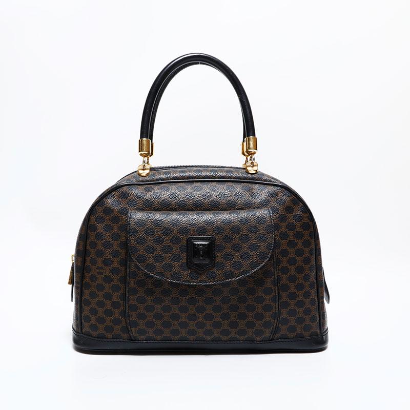 セリーヌ マカダム柄 PVC レザー ハンドバッグ ブラック セリーヌ CELINE マカダム柄2WAYバッグ ブラック PVC レディース