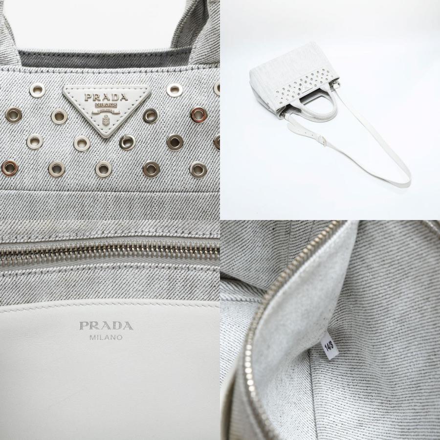 PRADA プラダ ハンドバッグ デニム カナパ ミニ 2way グレー