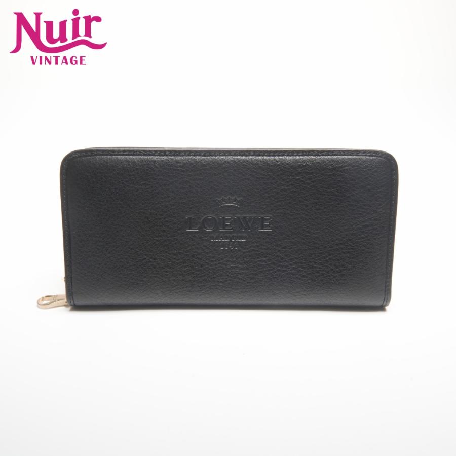 LOEWE（ロエベ） 長財布 レザー ロゴ ラウンドジップ ブラック【中古