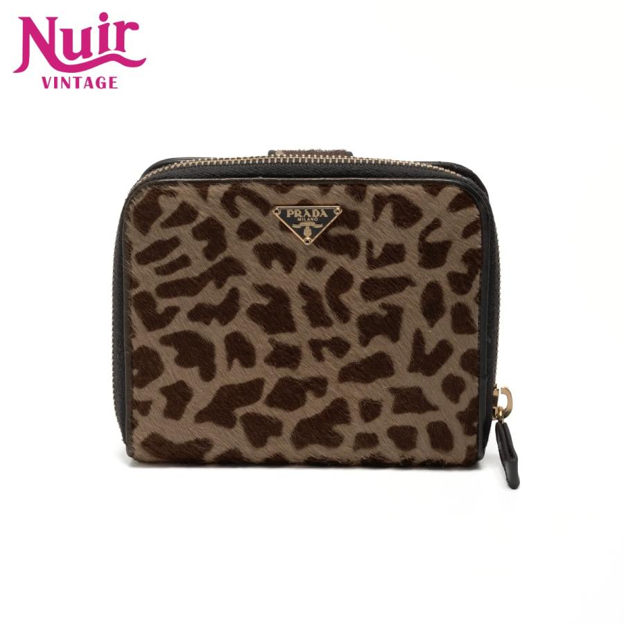 PRADA（プラダ） 二つ折り財布 ハラコ レオパード ラウンドジップ