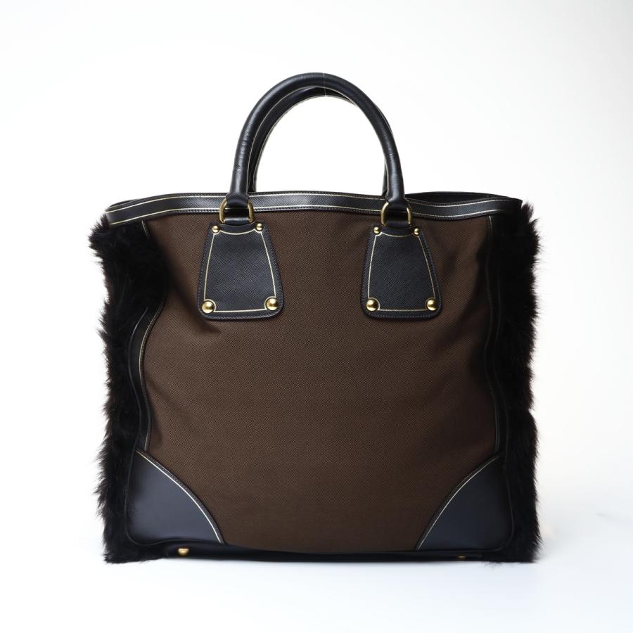 PRADA（プラダ） トートバッグ キャンバス ジャガード ロゴ ファー