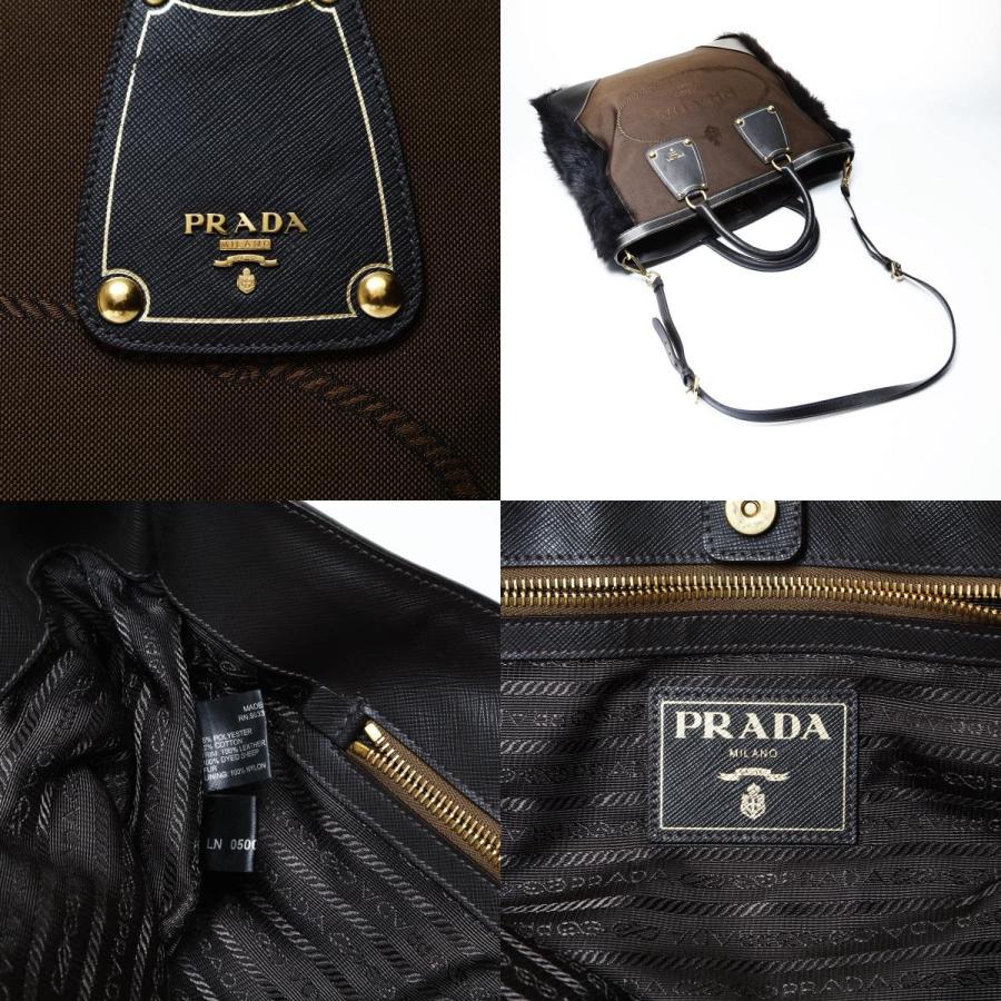PRADA（プラダ） トートバッグ キャンバス ジャガード ロゴ ファー