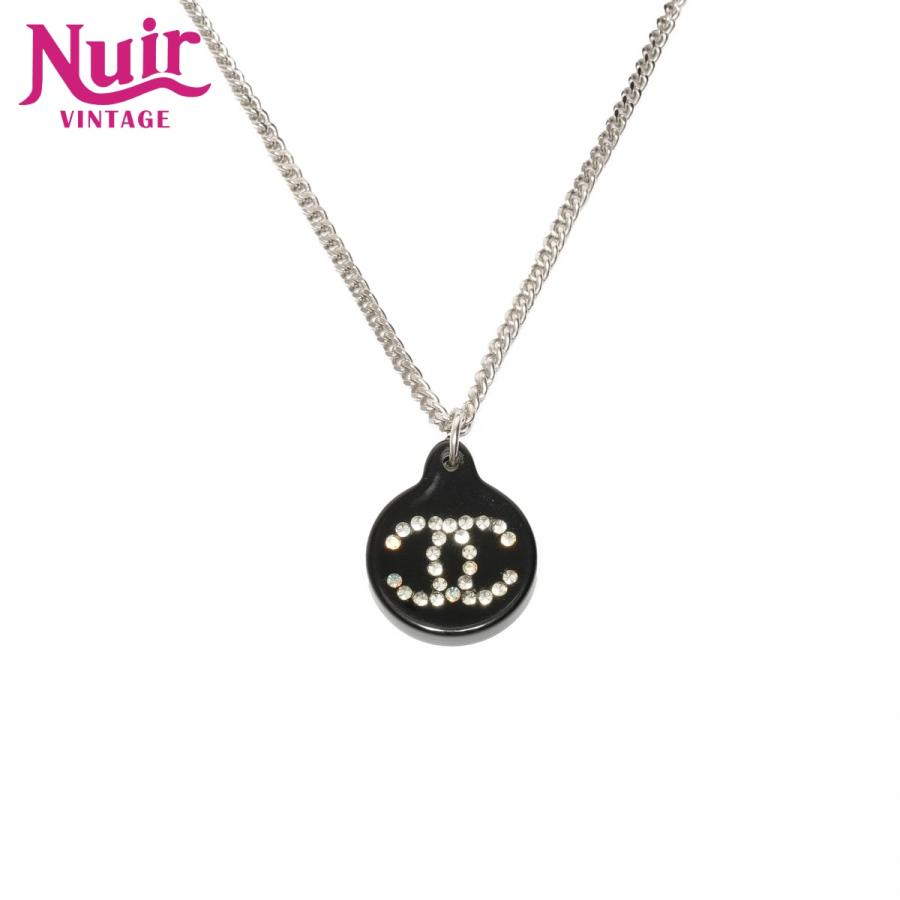 シャネル CHANEL ネックレス 03A 2003 ココマーク 黒 サークル ラインストーン シルバー【中古】