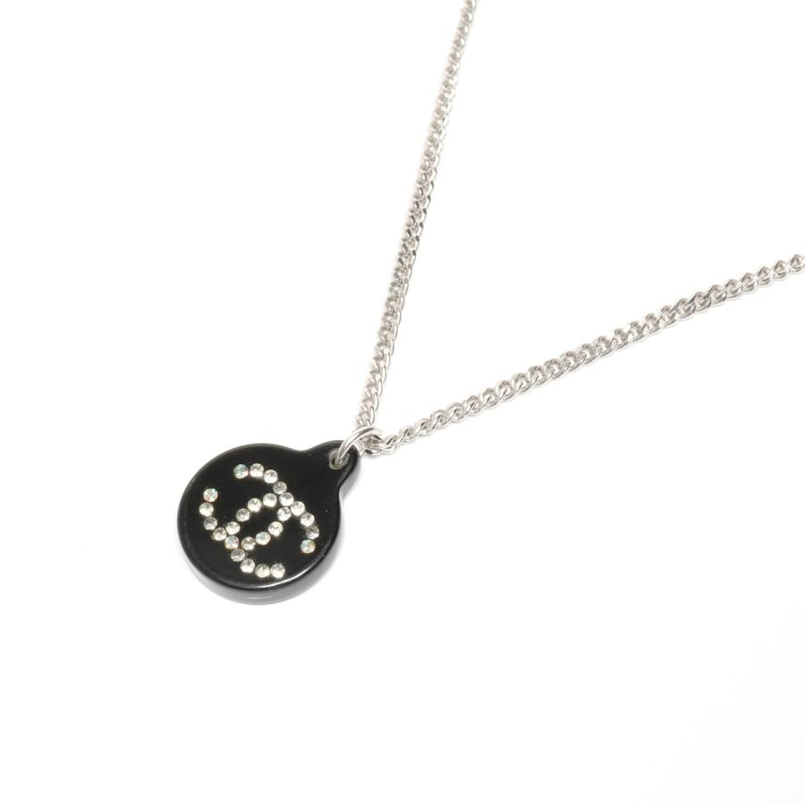 シャネル CHANEL ネックレス 03A 2003 ココマーク 黒 サークル ラインストーン シルバー【中古】の画像